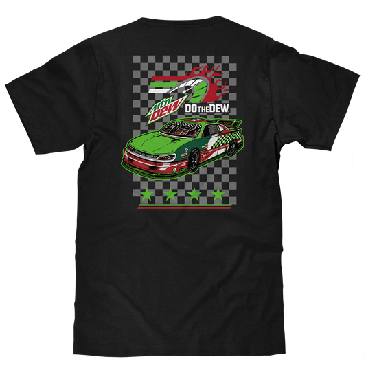 Mountain Dew Racing Front and Back Mens T Shirt Black
