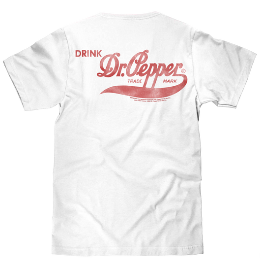 Faded Drink Dr Pepper Vintage Logo Front and Back Print Mens T Shirt White