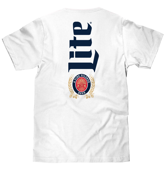 Miller Lite Beer Front and Back Print Mens T Shirt White