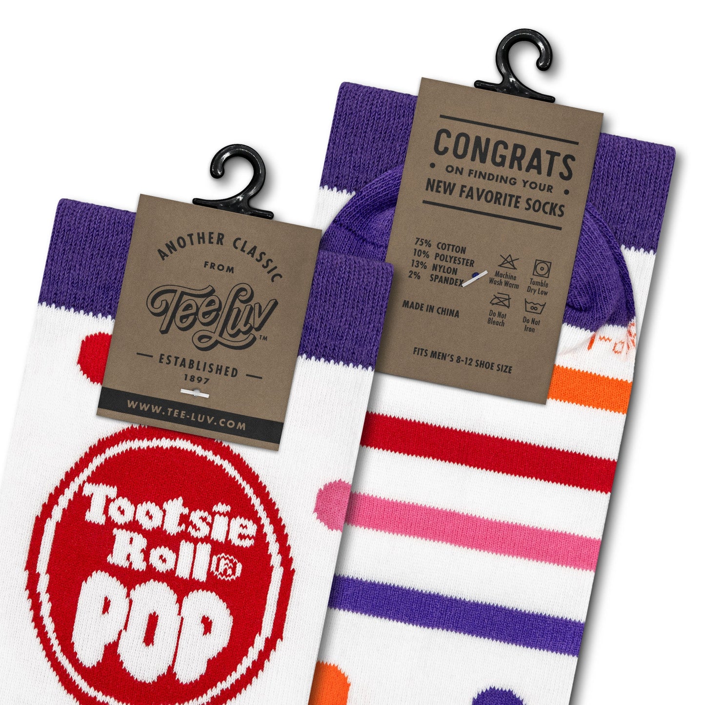 Tootsie Roll Pop Colorful Candy Logo Crew Socks White/Purple