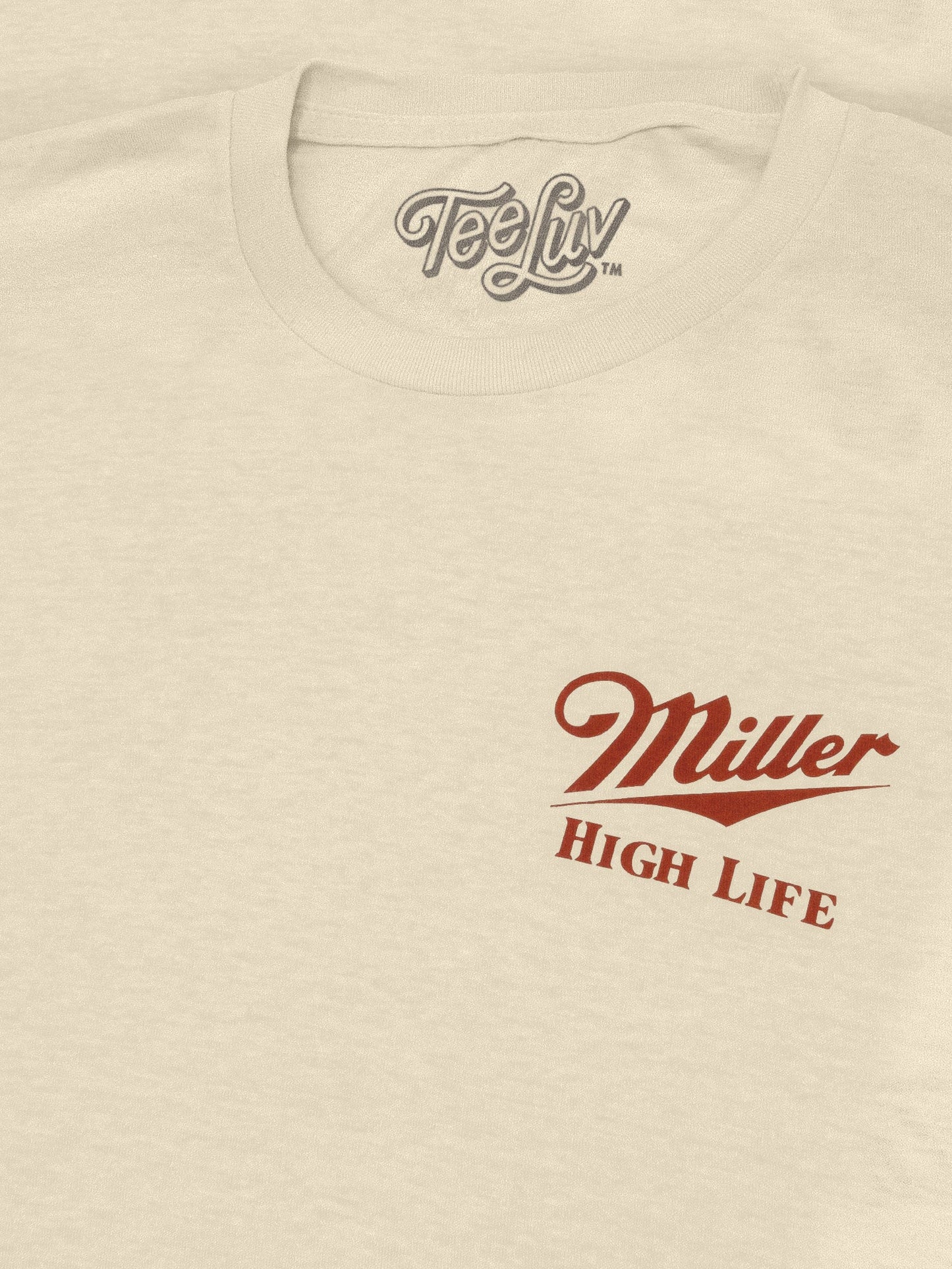 Miller High Life The Champagne of Beers Double Sided Logo Mens T Shirt Cream