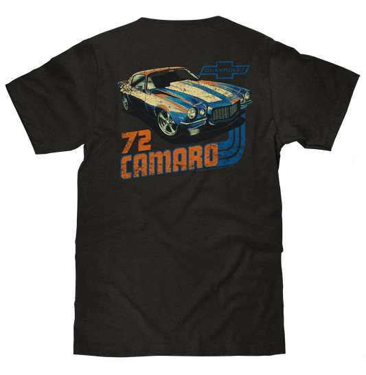 Faded Chevrolet 72 Camaro Front and Back Print Mens T Shirt Vintage Black