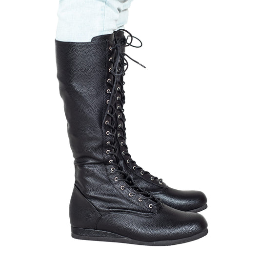 Matte Black Wrestling Boots Halloween Costume Cosplay