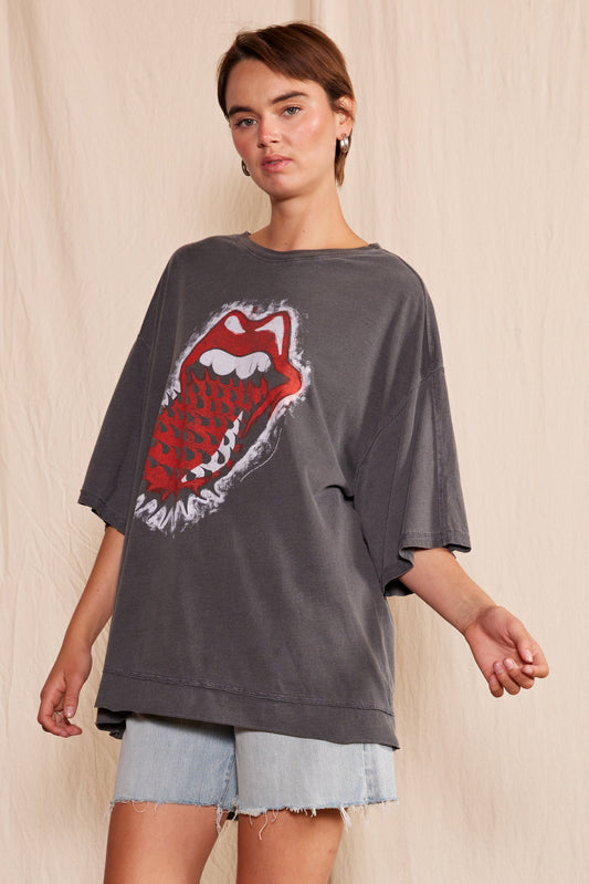 The Rolling Stones Thru and Thru Oversized Tee Womens T Shirt Vintage Black