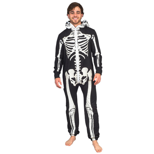 Adult Halloween Skeleton Costume Jumpsuit with Hood - Glow in the Dark Option