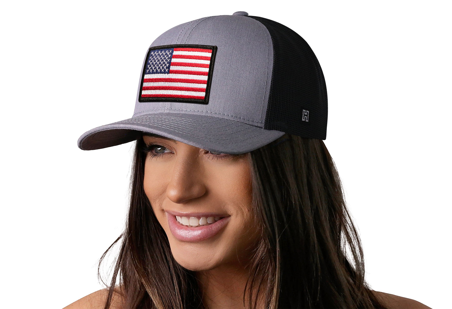 American Flag Trucker Haka Hat Gray-Black USA Snapback