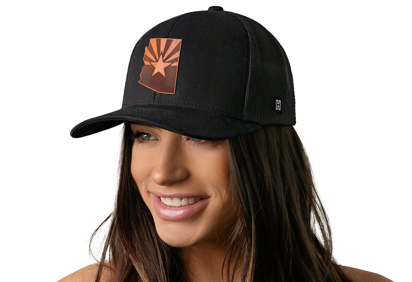 Arizona Flag Trucker Leather Haka Hat Black Arizona Flag Snapback
