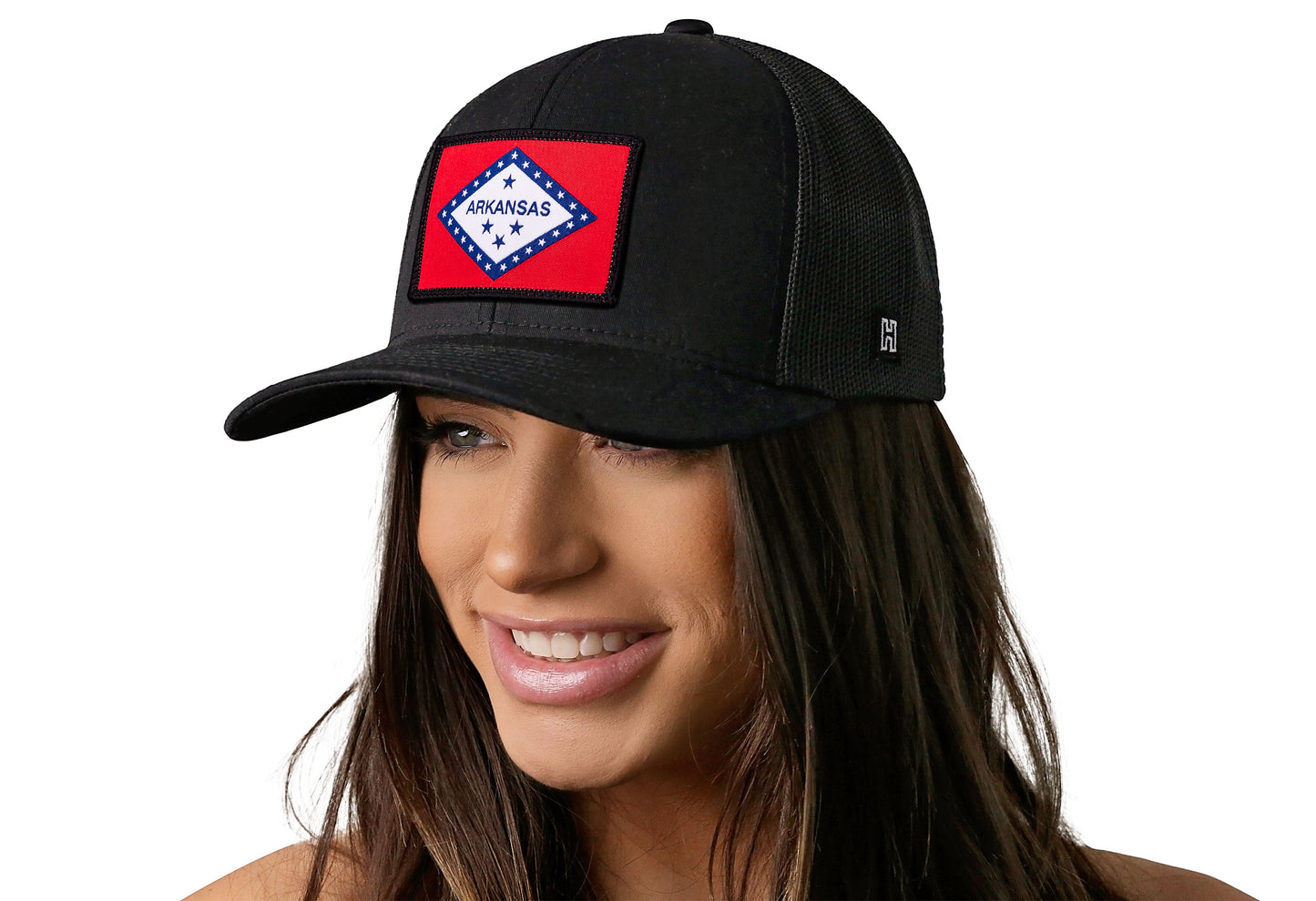 Arkansas Flag Trucker Haka Hat Black Arkansas Flag Snapback