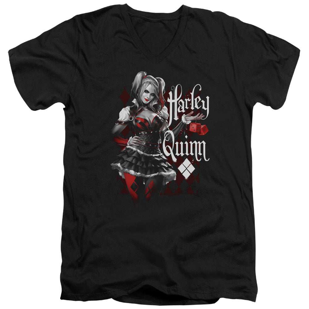 Batman Arkham Knight Dice Mens Slim Fit V Neck T Shirt Black