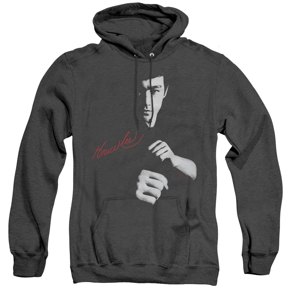 Bruce Lee The Dragon Awaits Heather Mens Hoodie Black