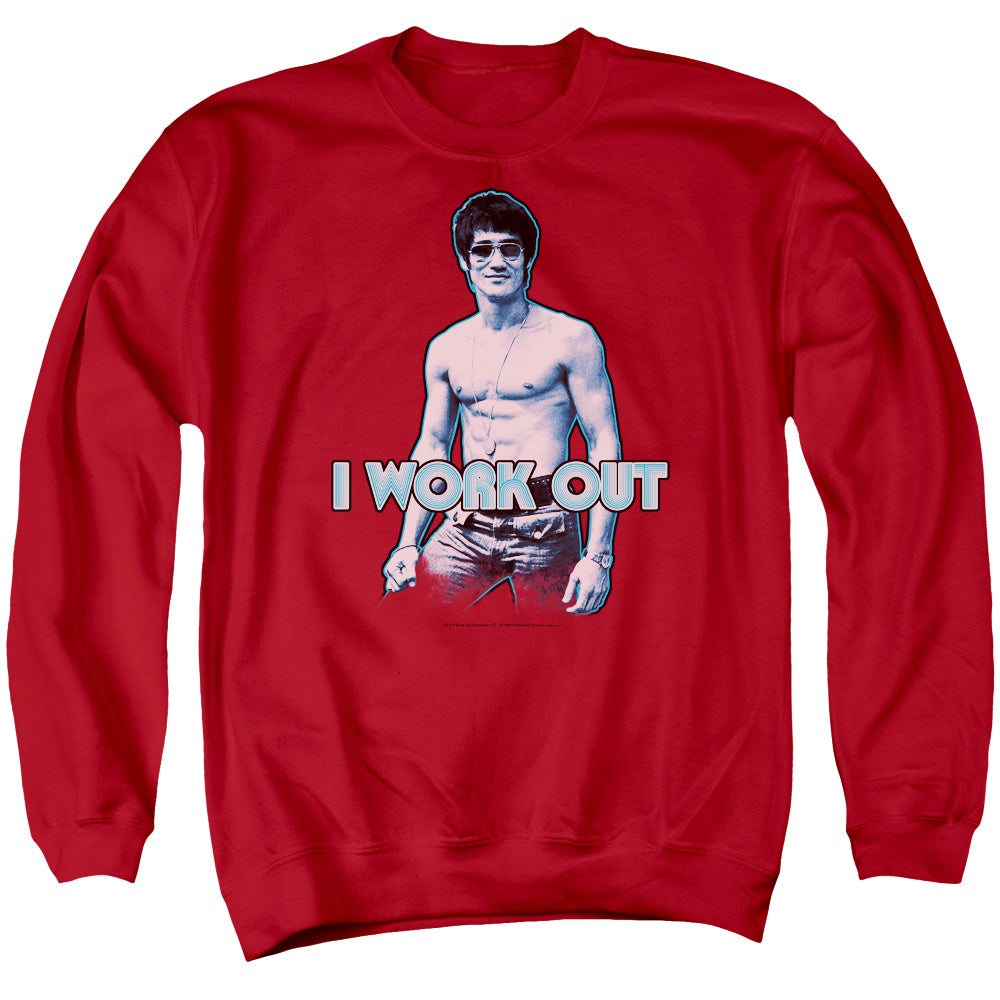 Bruce Lee Lee Works Out Mens Crewneck Sweatshirt Red Officially Licensed
