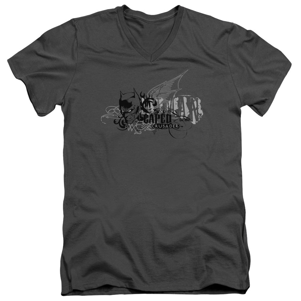 Batman Urban Crusader Mens Slim Fit V Neck T Shirt Charcoal