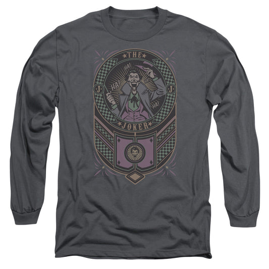 Batman Joker Checkered Sign Mens Long Sleeve Shirt Charcoal