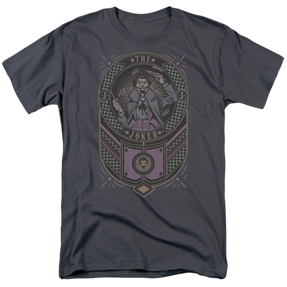 Batman Joker Checkered Sign Mens T Shirt Charcoal