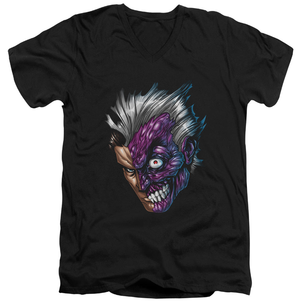 Batman Just Face Mens Slim Fit V Neck T Shirt Black