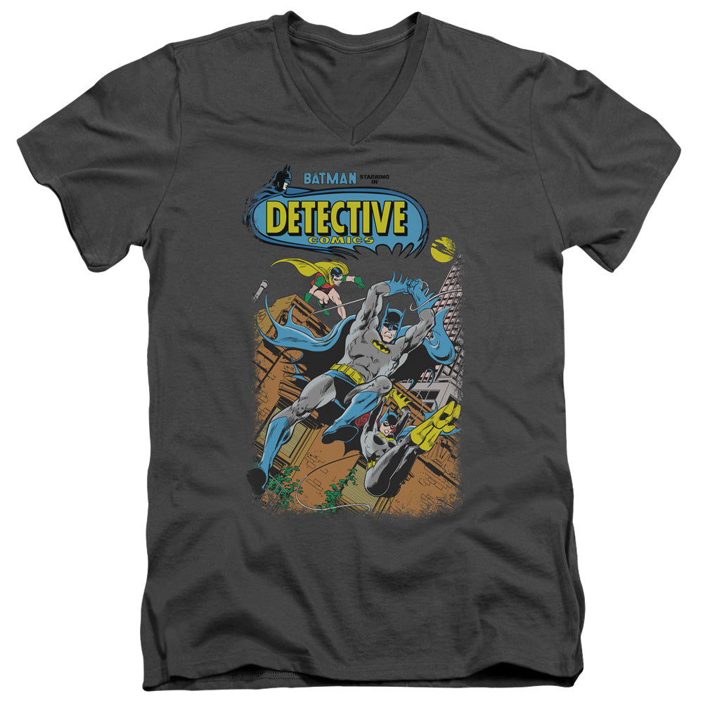Batman Detective #487 Mens Slim Fit V Neck T Shirt Charcoal