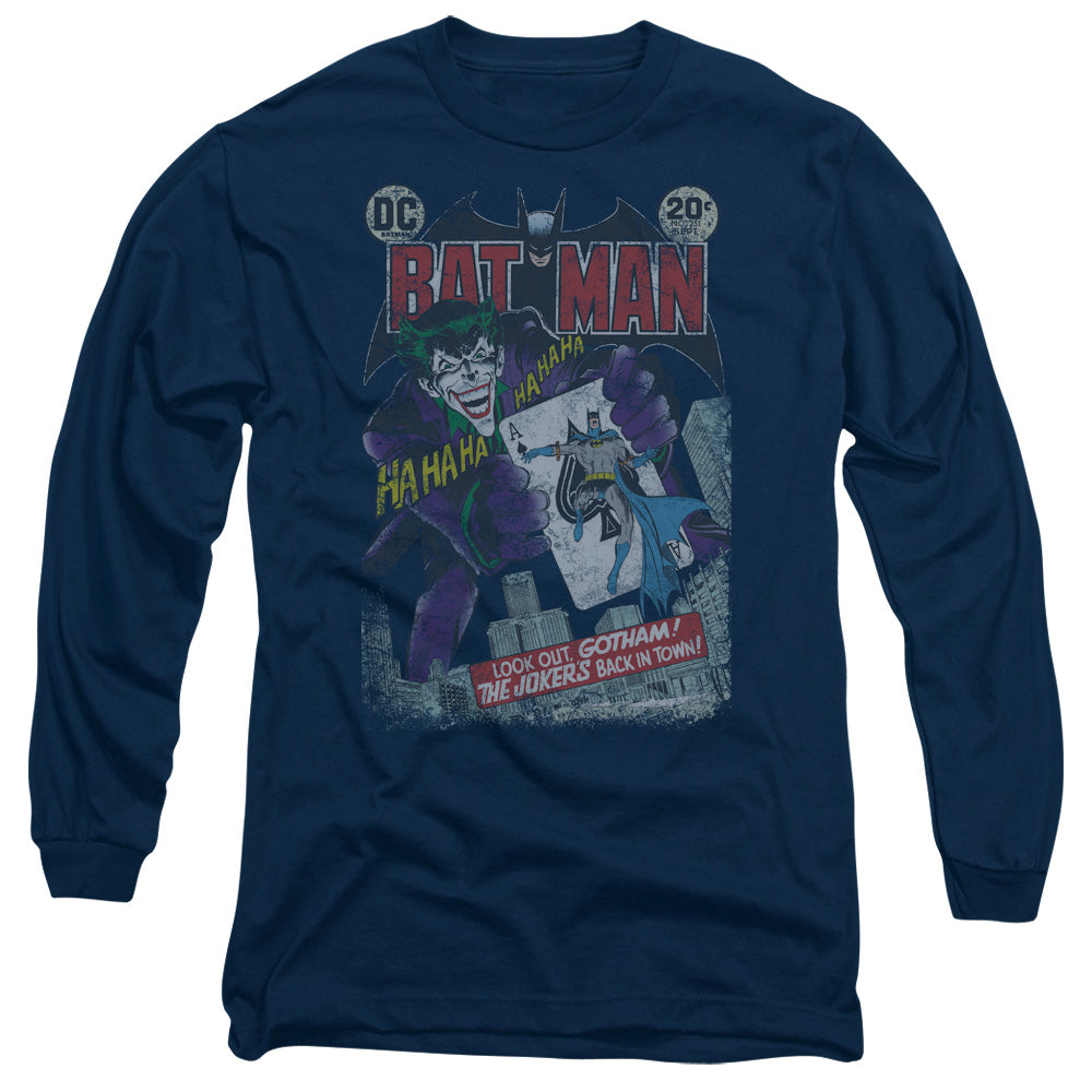 Batman #251 Distressed Mens Long Sleeve Shirt Navy Blue