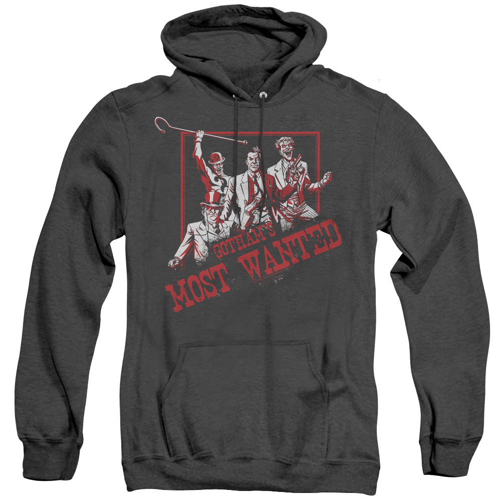 Batman Gothams Most Wanted Heather Mens Hoodie Black