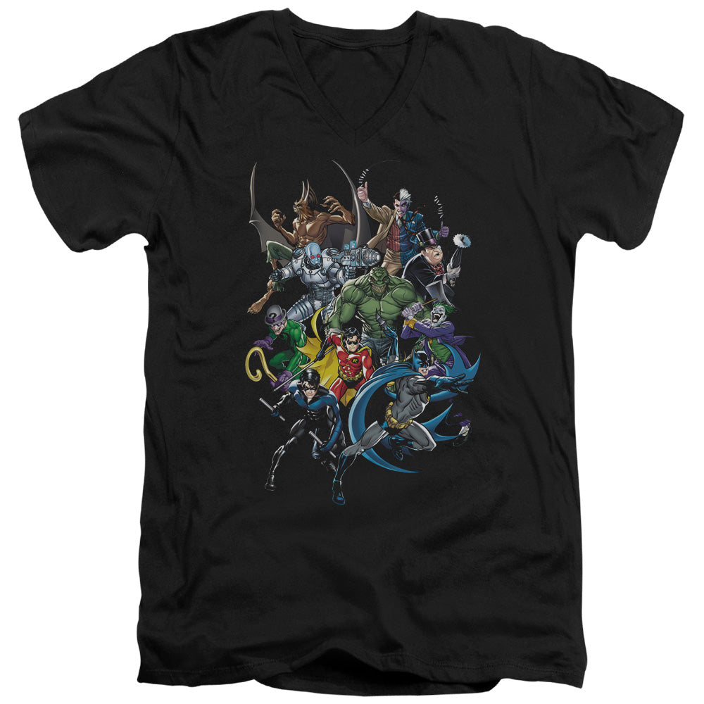 Batman Saints And Psychos Mens Slim Fit V Neck T Shirt Black