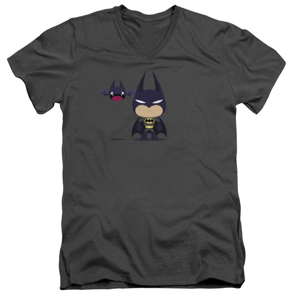 Batman Cute Batman Mens Slim Fit V Neck T Shirt Charcoal