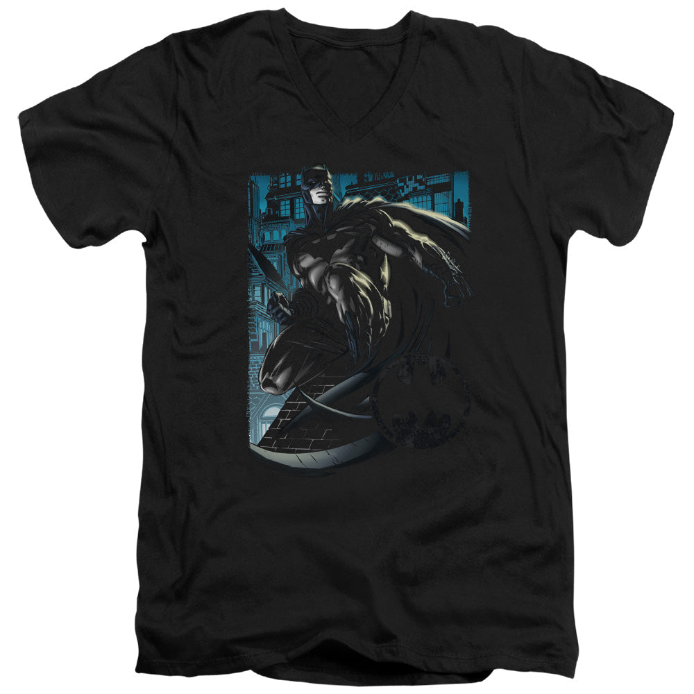 Batman Knight Falls In Gotham Mens Slim Fit V Neck T Shirt Black