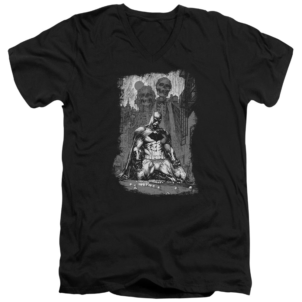 Batman Sketchy Shadows Mens Slim Fit V Neck T Shirt Black