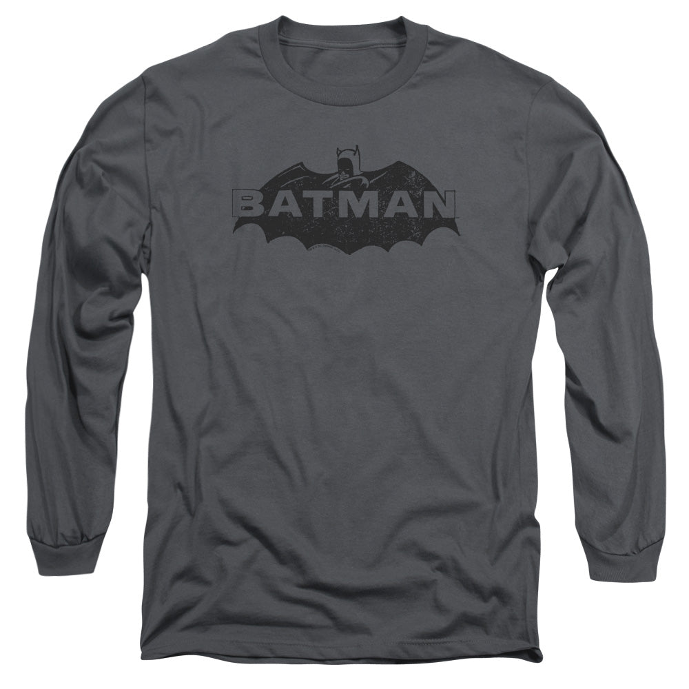 Batman Newsprint Logo Mens Long Sleeve Shirt Charcoal