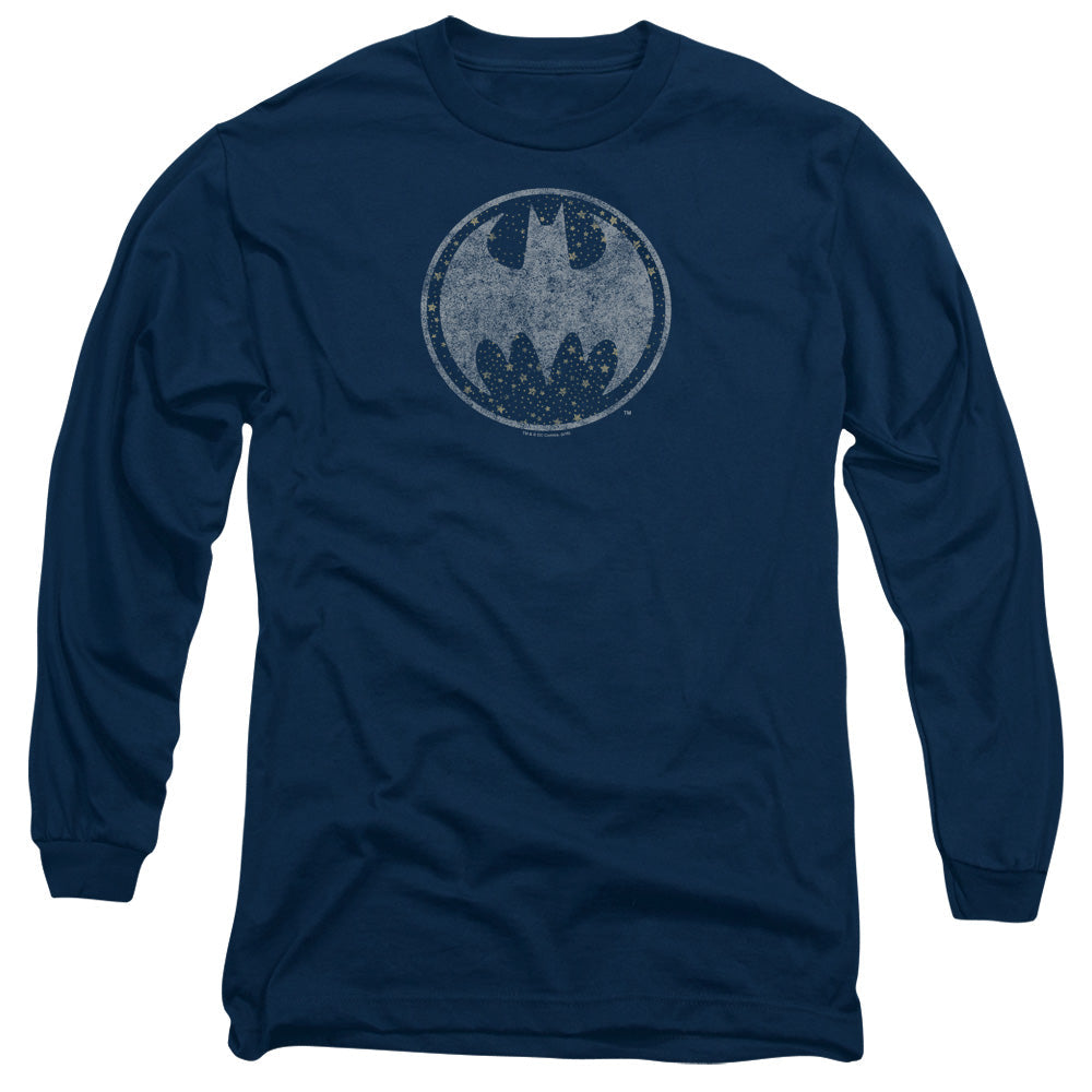 Batman Starry Night Shield Mens Long Sleeve Shirt Navy