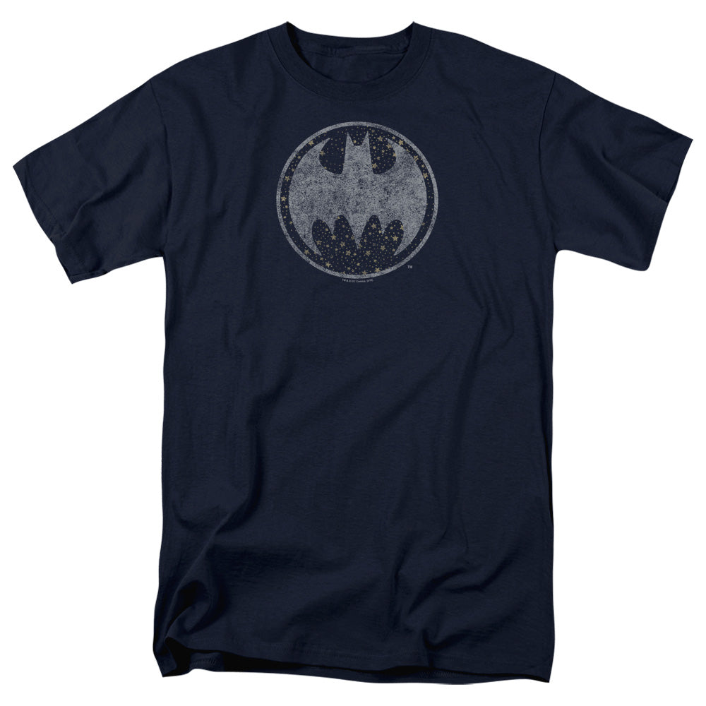 Batman Starry Night Shield Mens T Shirt Navy