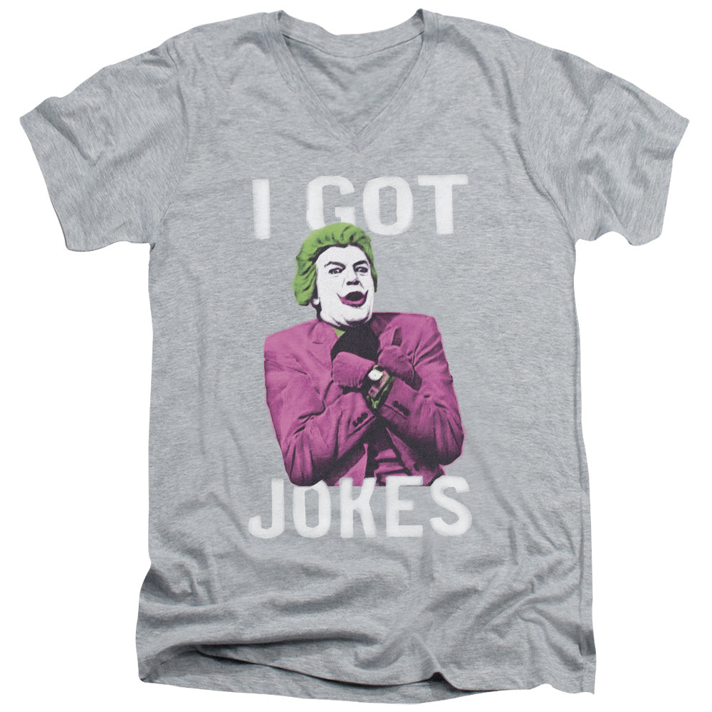 Batman Classic Tv Got Jokes Mens Slim Fit V Neck T Shirt Athletic Heather