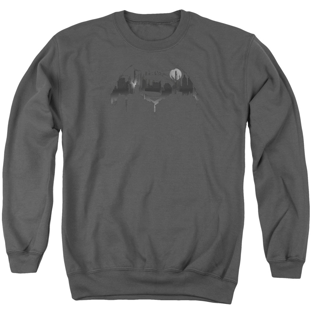 Batman V Superman Cityscape Logo Mens Crewneck Sweatshirt Charcoal Officially Licensed