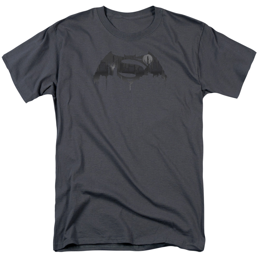 Batman V Superman Cityscape Logo Mens T Shirt Charcoal