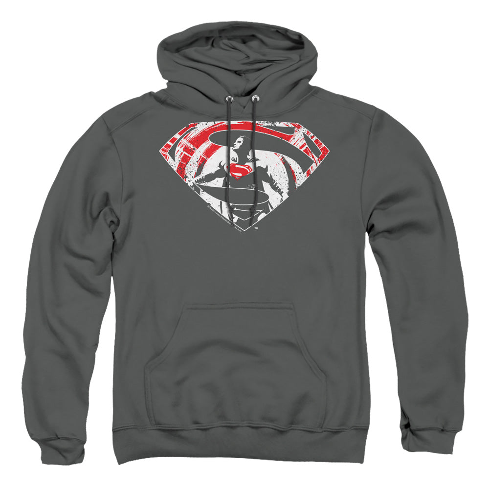 Batman V Superman Super Splatter Logo Mens Hoodie Charcoal