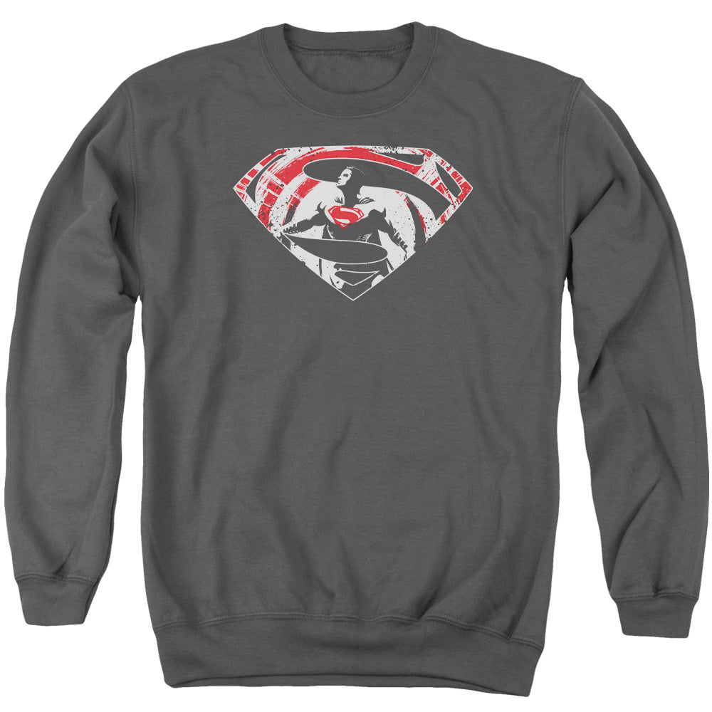 Batman V Superman Super Splatter Logo Mens Crewneck Sweatshirt Charcoal Officially Licensed