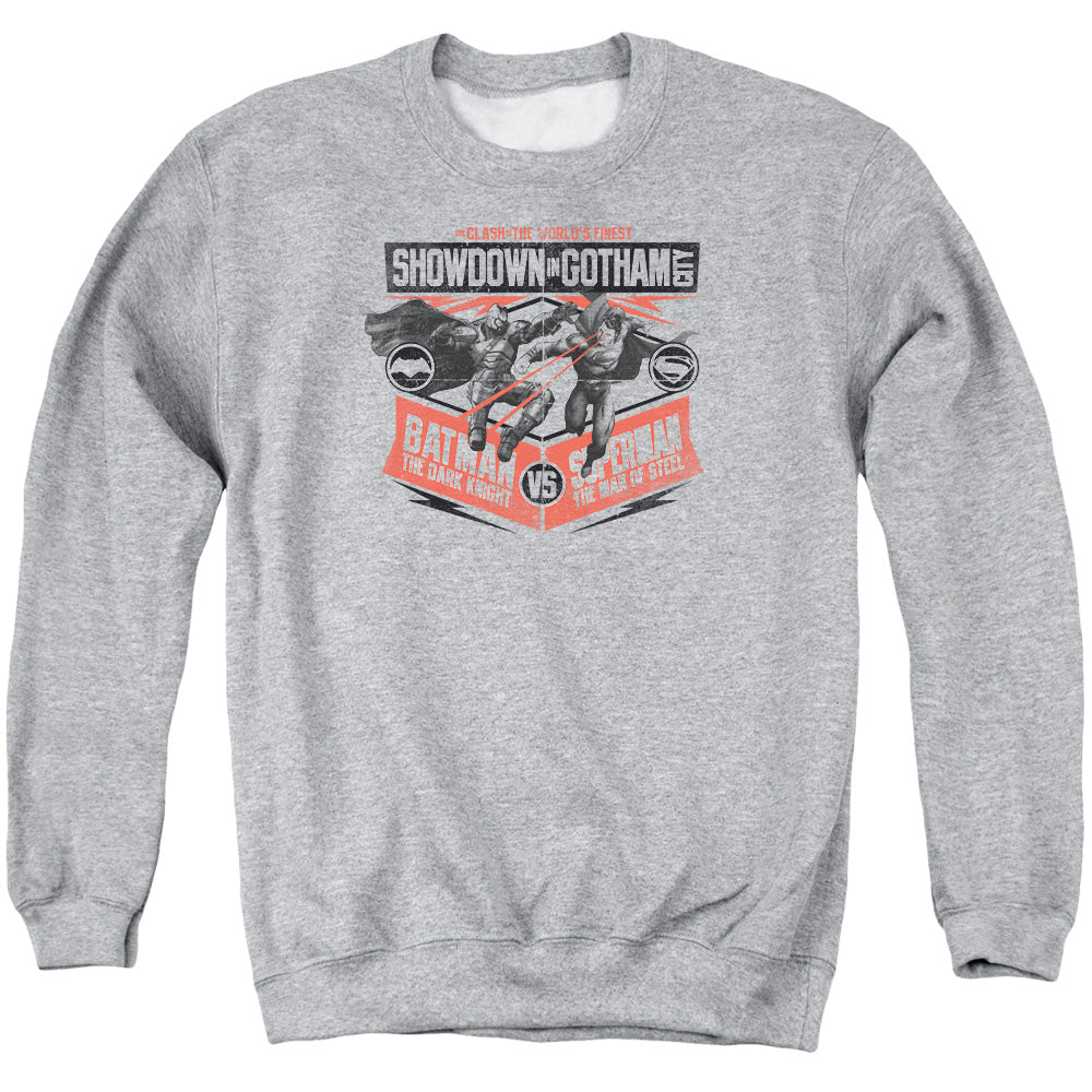Batman V Superman Showdown In Gotham Mens Crewneck Sweatshirt Athletic Heather Officially Licensed