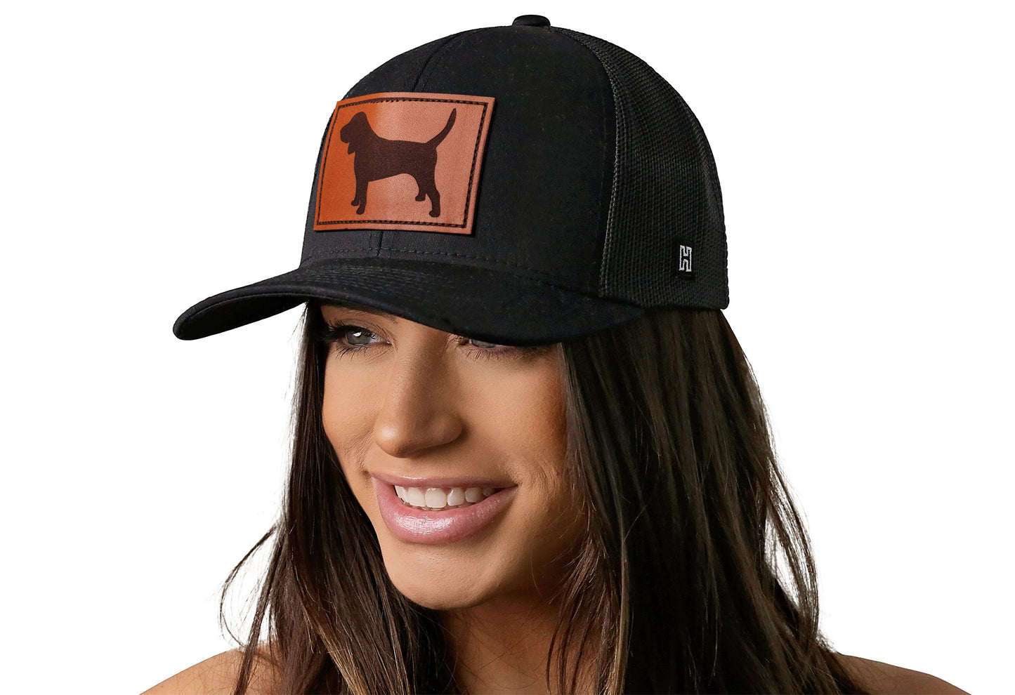 Beagle Trucker Leather Haka Hat Black Dog Snapback