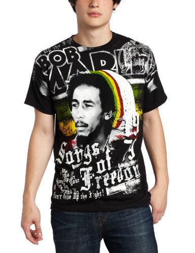 Bob Marley Zion Rootswear Men'S Bob Marley Short Sleeve Freedom T-Shirt,Black, Large Mens T Shirt
