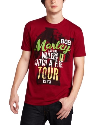 Bob Marley Zion Rootswear Men'S Cedella Marley Short Sleeve Catch A Fire Tour T-Shirt ,Red,Large Mens T Shirt