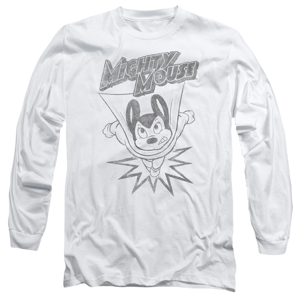 Mighty Mouse Bursting Out Mens Long Sleeve Shirt White