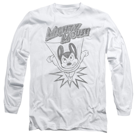 Mighty Mouse Bursting Out Mens Long Sleeve Shirt White