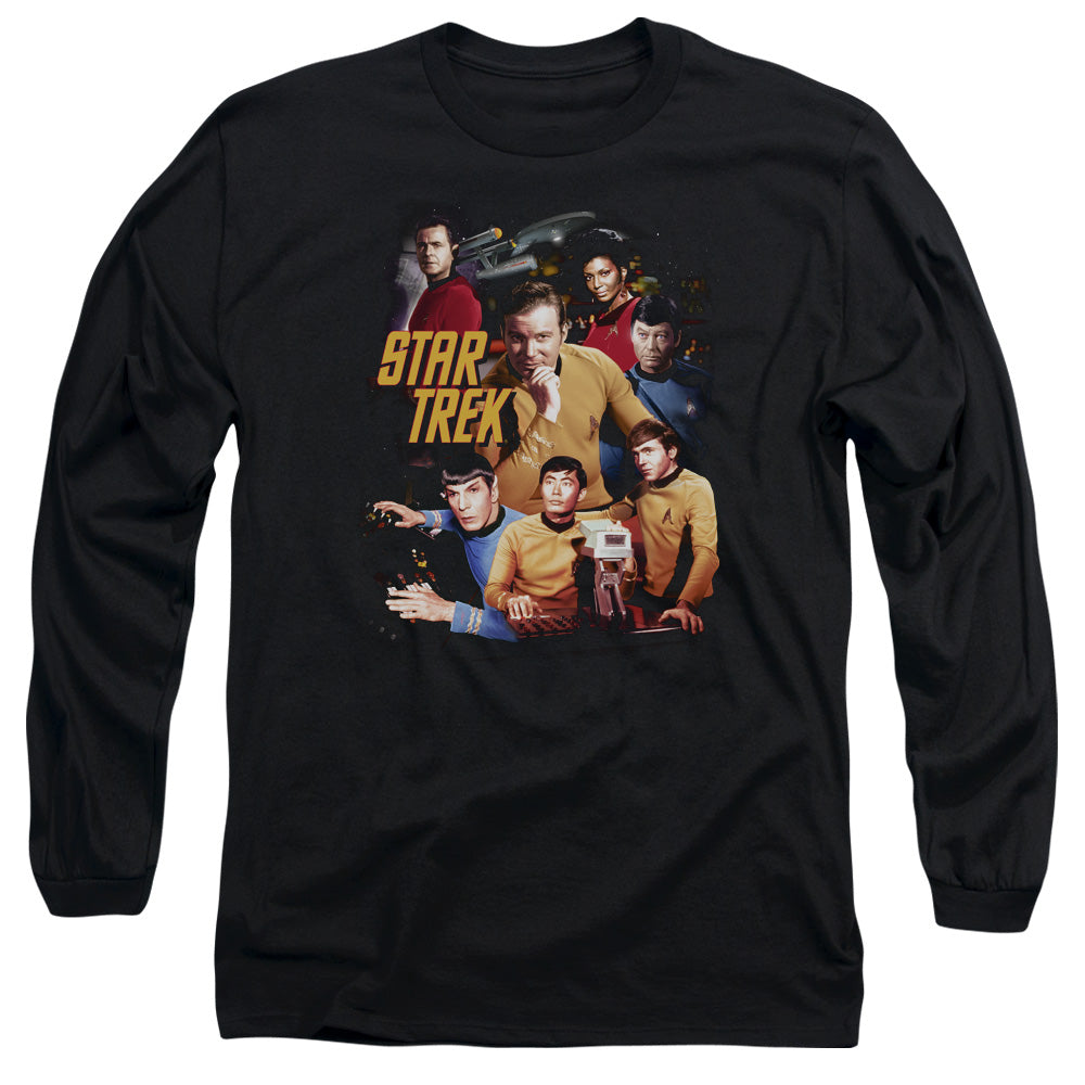 Star Trek At The Controls Mens Long Sleeve Shirt Black Officially Licensed