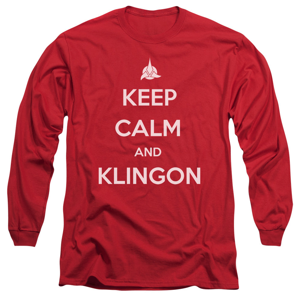 Star Trek Calm Klingon Mens Long Sleeve Shirt Red Officially Licensed