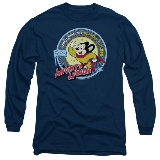 Mighty Mouse Planet Cheese Mens Long Sleeve Shirt Navy