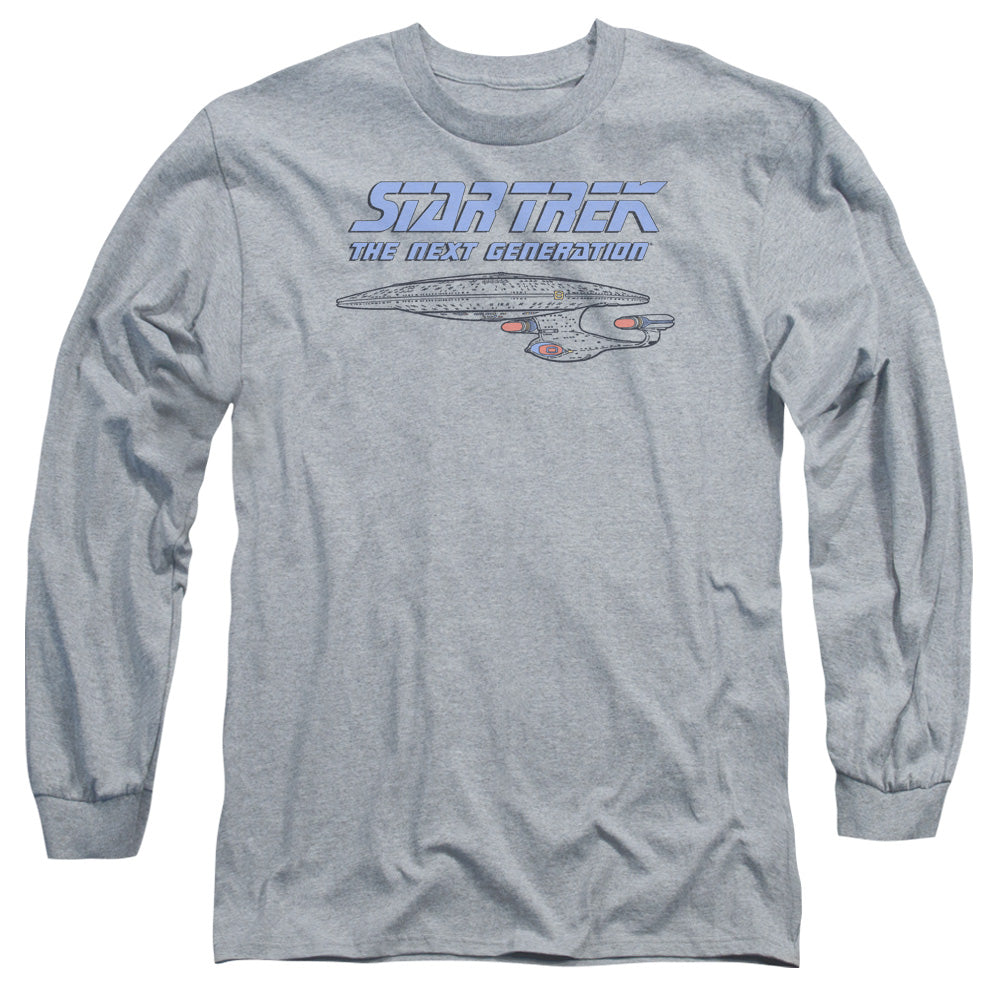 Star Trek Distressed Tng Mens Long Sleeve Shirt Athletic Heather Officially Licensed