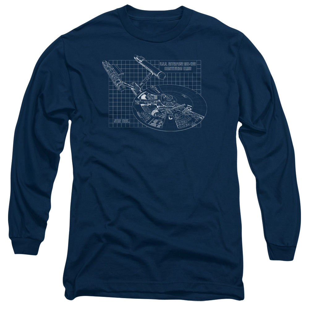 Star Trek Enterprise Prints Mens Long Sleeve Shirt Navy Officially Licensed