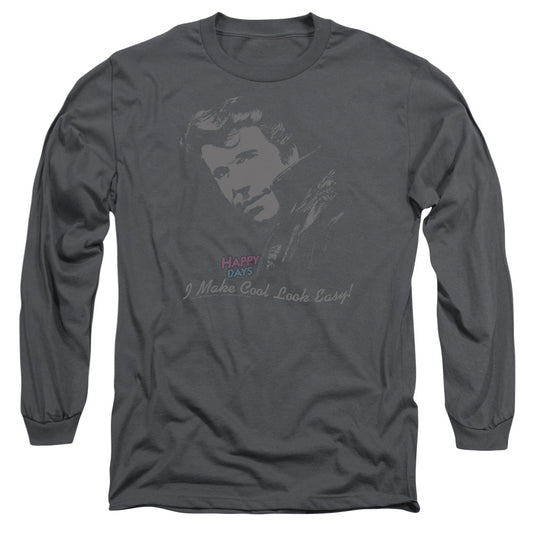 Happy Days Cool Fonz Mens Long Sleeve Shirt Charcoal Officially Licensed
