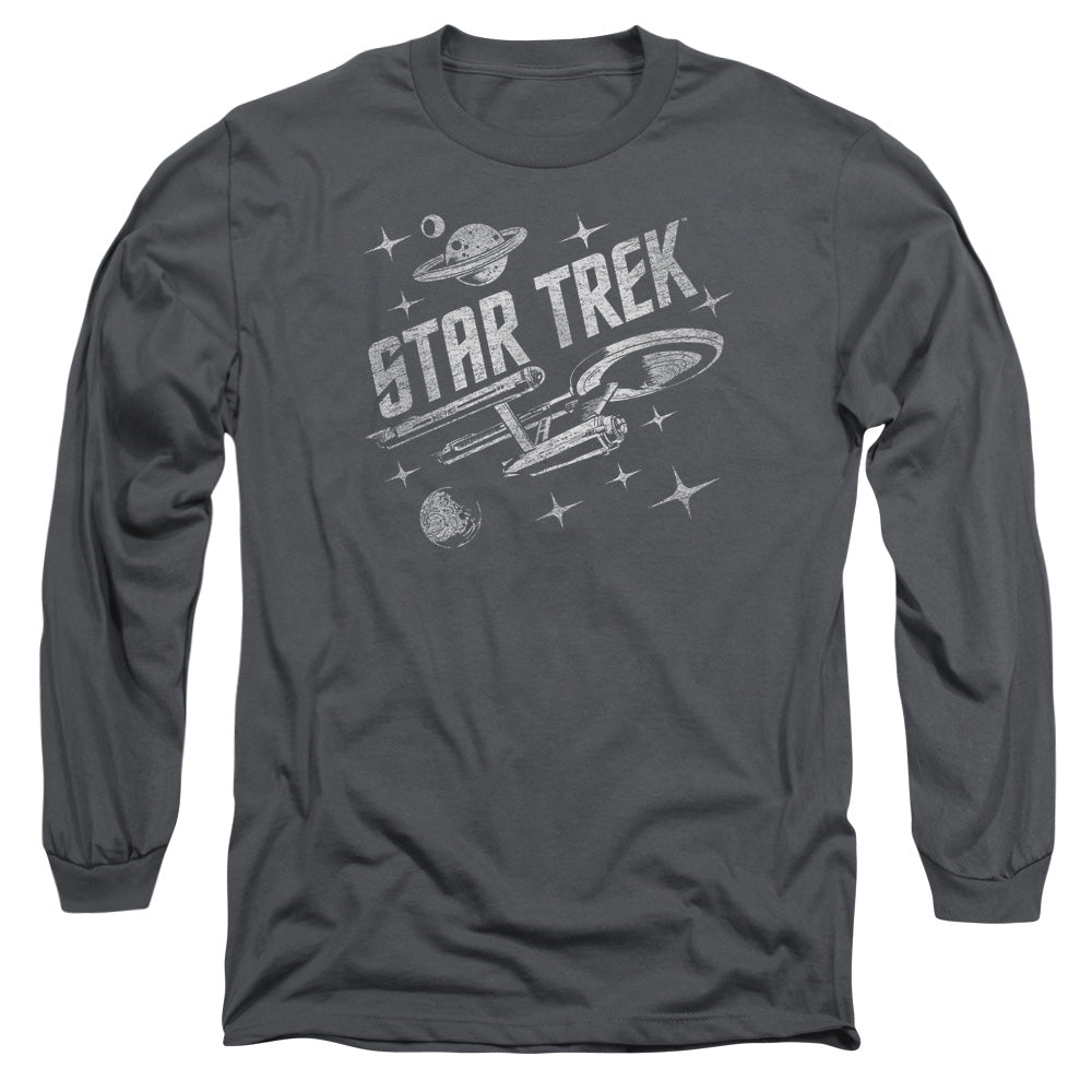 Star Trek Through Space Mens Long Sleeve Shirt Charcoal Officially Licensed
