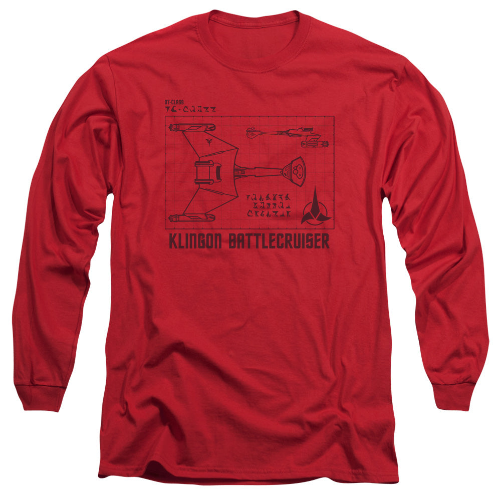Star Trek D7 Diagram Mens Long Sleeve Shirt Red Officially Licensed