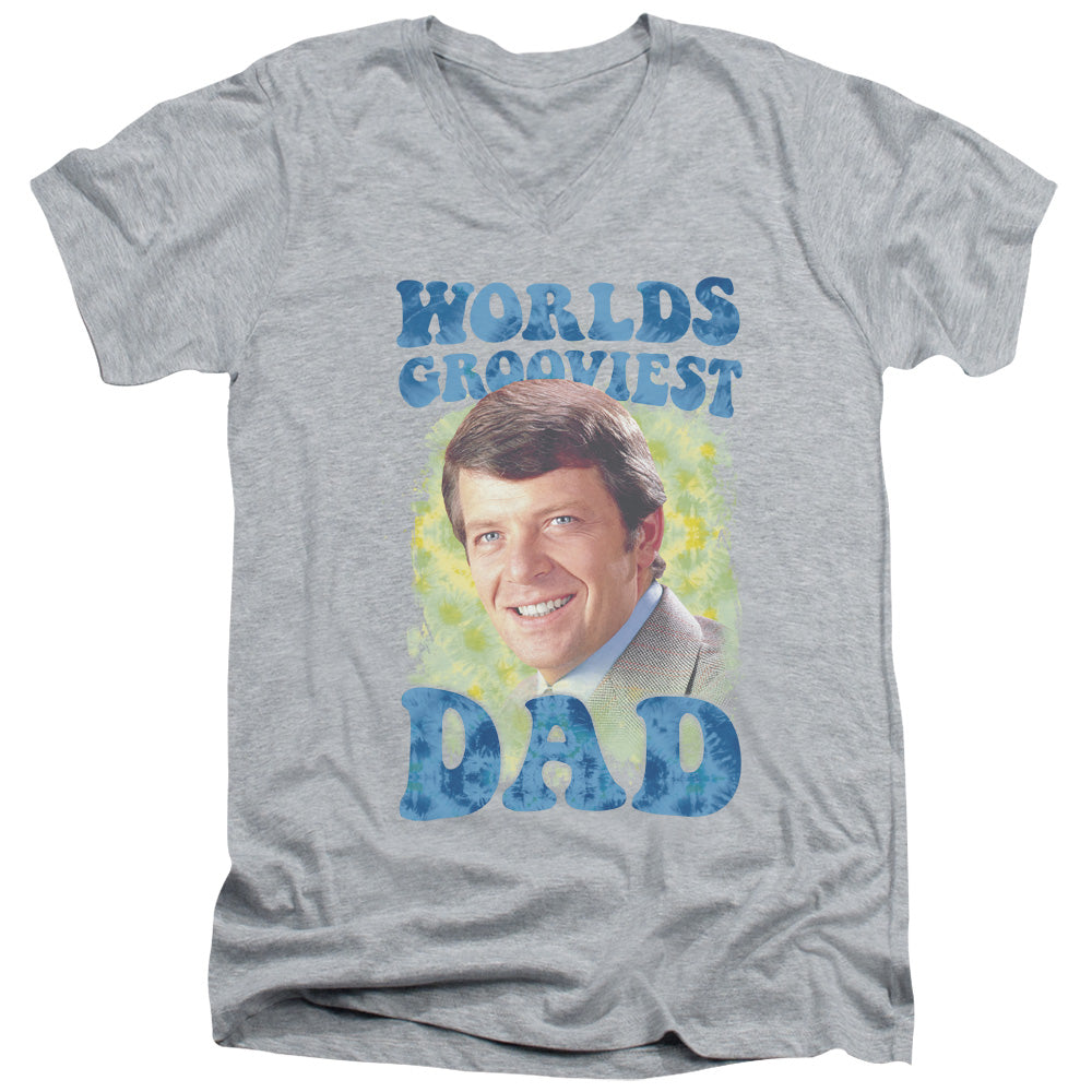 Brady Bunch Worlds Grooviest Mens Slim Fit V-Neck T Shirt Athletic Heather