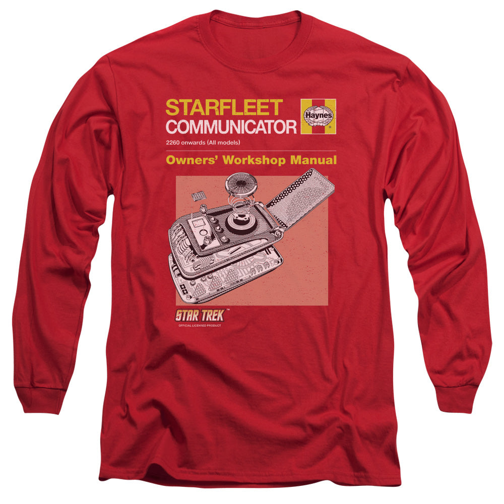 Star Trek Comm Manual Mens Long Sleeve Shirt Red Officially Licensed